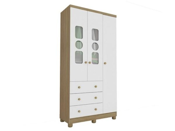 Armário Tedy 3 Portas - Branco/Carvalho