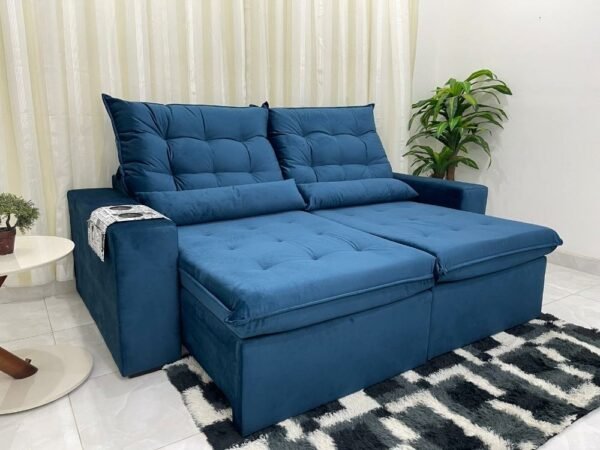 Sofá Retrátil Reclinável Bérgamo 2.30m - Azul Veludão