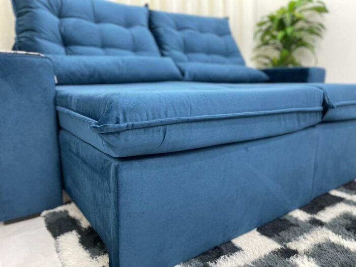 Sofá Retrátil Reclinável Bérgamo 2.30m - Azul Veludão - Imagem 2
