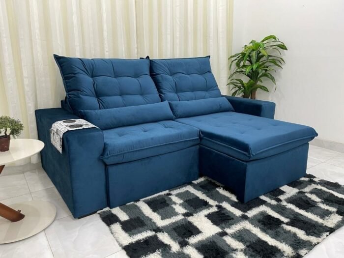 Sofá Retrátil Reclinável Bérgamo 2.30m - Azul Veludão - Imagem 3