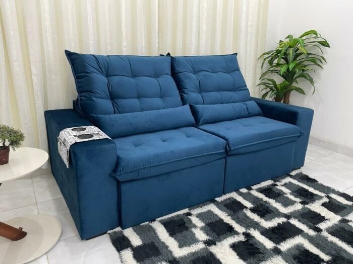 Sofá Retrátil Reclinável Bérgamo 2.30m - Azul Veludão - Imagem 4
