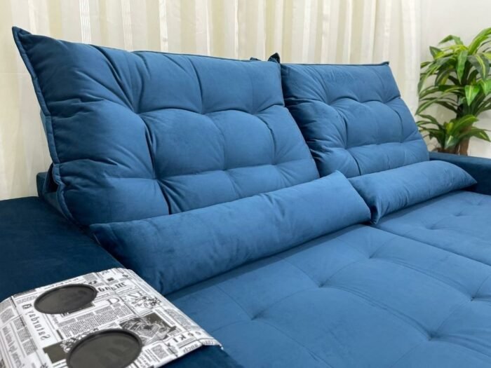 Sofá Retrátil Reclinável Bérgamo 2.30m - Azul Veludão - Imagem 5