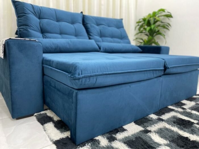 Sofá Retrátil Reclinável Bérgamo 2.30m - Azul Veludão - Imagem 6