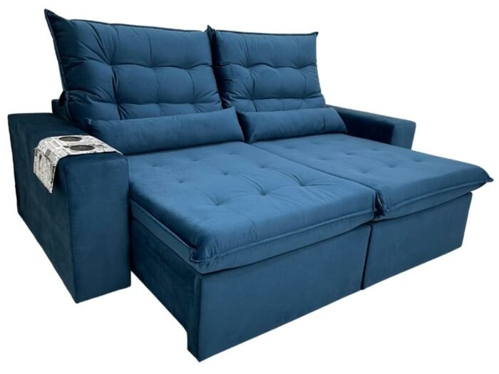 Sofá Retrátil Reclinável Bérgamo 2.30m - Azul Veludão - Imagem 7