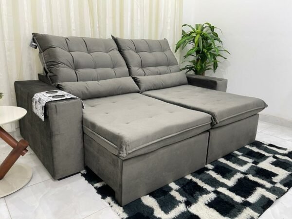 Sofá Retrátil Reclinável Bérgamo 2.30m - Cinza Veludão