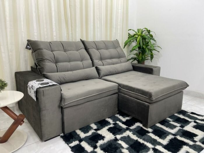 Sofá Retrátil Reclinável Bérgamo 2.30m - Cinza Veludão - Imagem 3