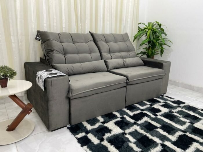 Sofá Retrátil Reclinável Bérgamo 2.30m - Cinza Veludão - Imagem 4