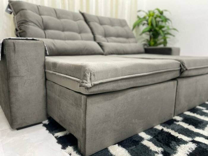 Sofá Retrátil Reclinável Bérgamo 2.30m - Cinza Veludão - Imagem 6