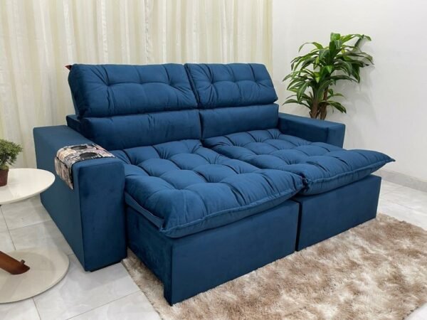 Sofá Retrátil Reclinável Colorado 2.30m - Azul Veludão