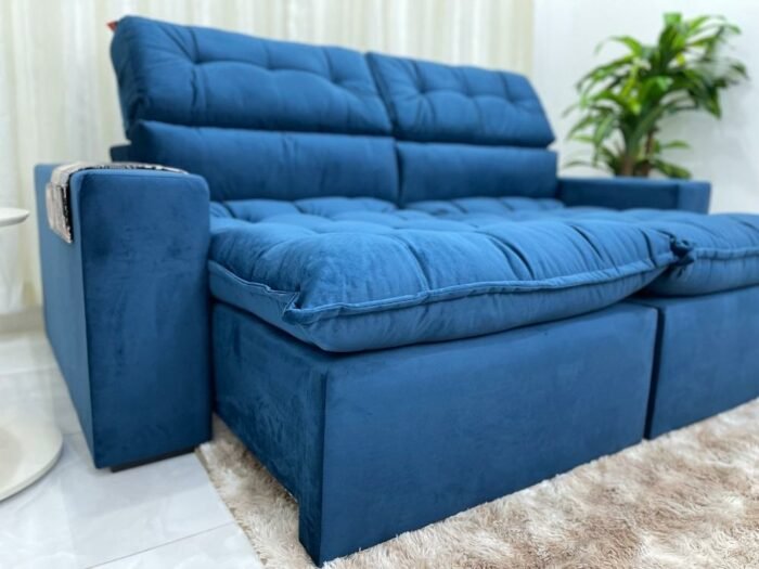 Sofá Retrátil Reclinável Colorado 2.30m - Azul Veludão - Imagem 2