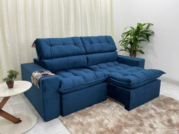 Sofá Retrátil Reclinável Colorado 2.30m - Azul Veludão - Imagem 3
