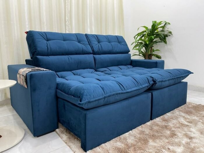 Sofá Retrátil Reclinável Colorado 2.30m - Azul Veludão - Imagem 6