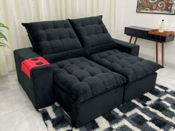 Sofá Retrátil Reclinável Kauã 2.00m - Preto Veludão
