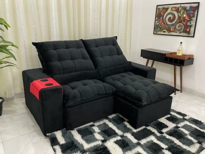 Sofá Retrátil Reclinável Kauã 2.00m - Preto Veludão - Imagem 2