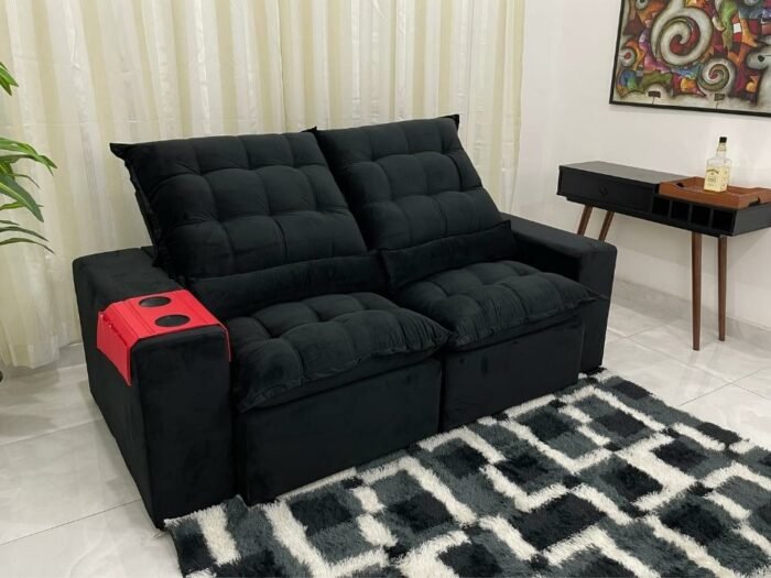 Sofá Retrátil Reclinável Kauã 2.00m - Preto Veludão - Imagem 3