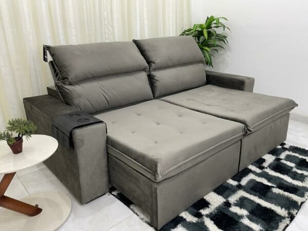 Sofá Retrátil Reclinável Santorini 2.50m - Cinza Veludão