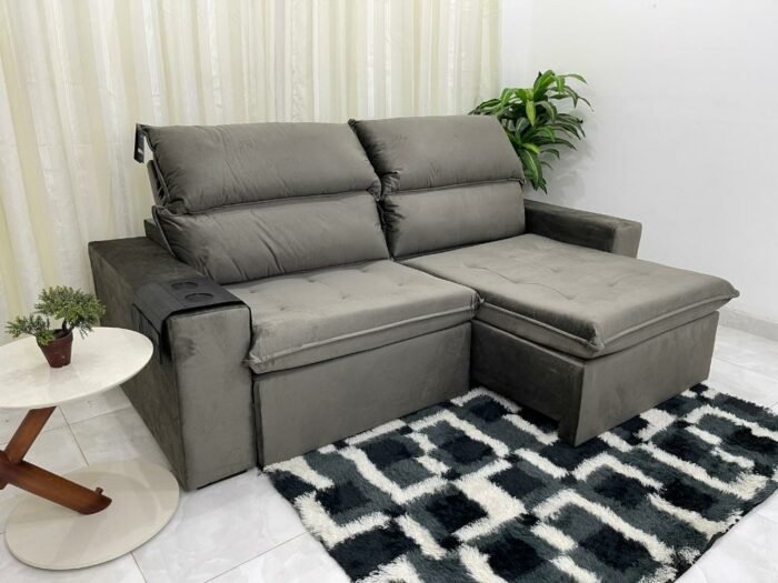 Sofá Retrátil Reclinável Santorini 2.50m - Cinza Veludão - Imagem 3