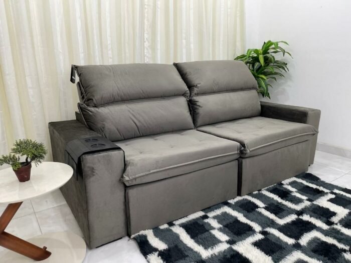 Sofá Retrátil Reclinável Santorini 2.50m - Cinza Veludão - Imagem 4