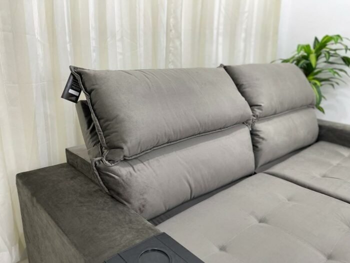 Sofá Retrátil Reclinável Santorini 2.50m - Cinza Veludão - Imagem 5