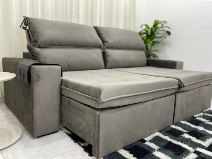 Sofá Retrátil Reclinável Santorini 2.50m - Cinza Veludão - Imagem 6