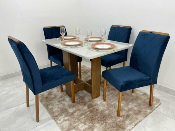 Mesa de Jantar Castelão 4 cadeiras 1.20x0.80 - Vidro Off white