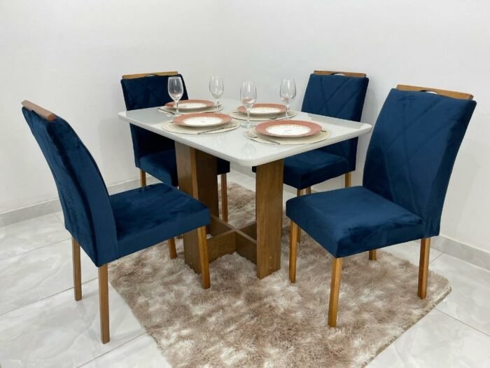 Mesa de Jantar Castelão 4 cadeiras 1.20x0.80 - Vidro Off white