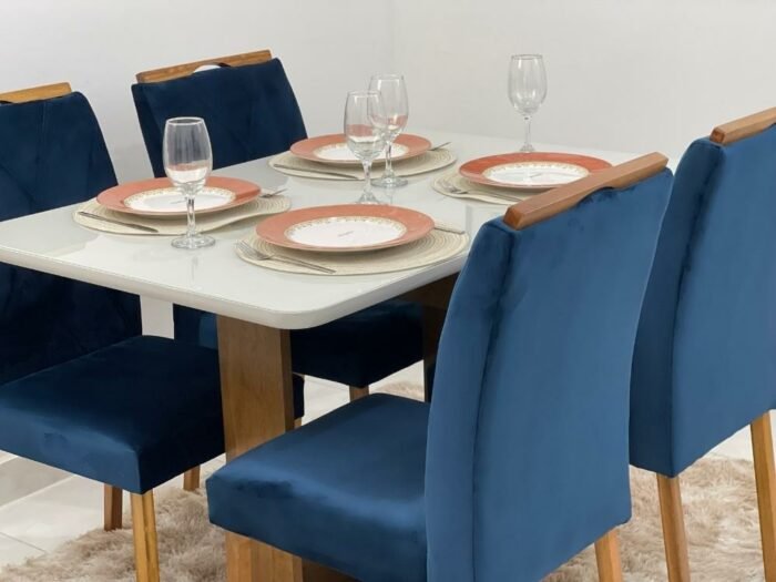 Mesa de Jantar Castelão 4 cadeiras 1.20x0.80 - Vidro Off white - Imagem 3