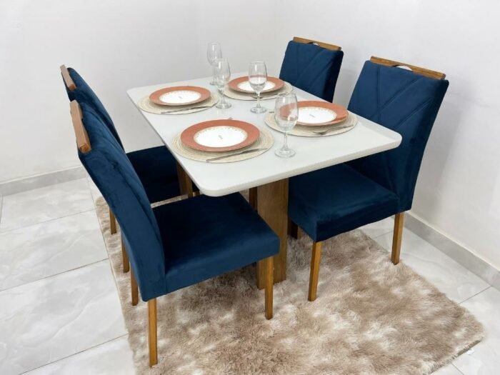 Mesa de Jantar Castelão 4 cadeiras 1.20x0.80 - Vidro Off white - Imagem 4