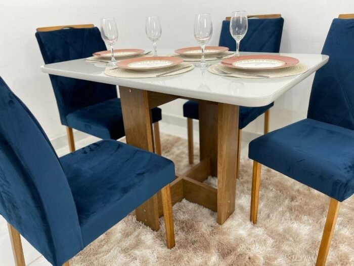 Mesa de Jantar Castelão 4 cadeiras 1.20x0.80 - Vidro Off white - Imagem 5