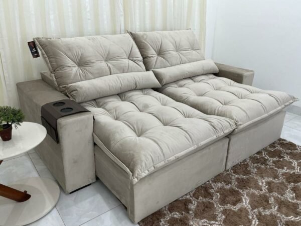 Sofá Retrátil Reclinável Avalon 2.50m - Bege Veludão