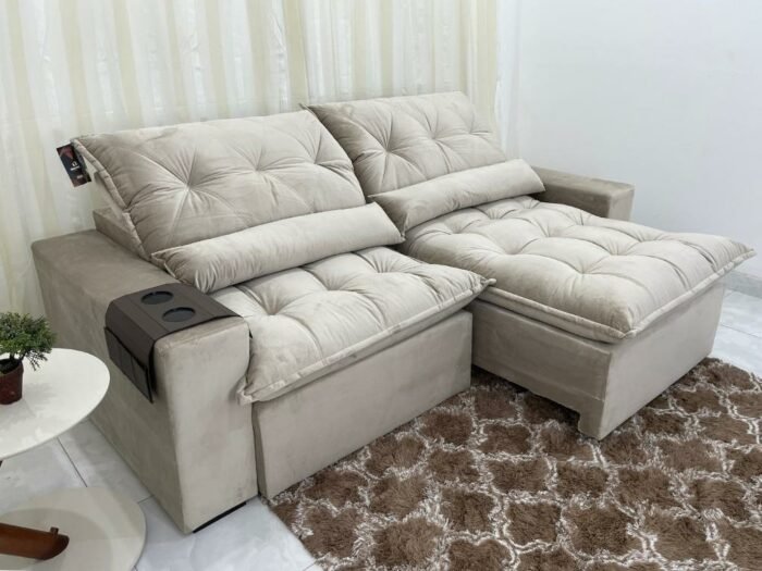 Sofá Retrátil Reclinável Avalon 2.50m - Bege Veludão - Imagem 3