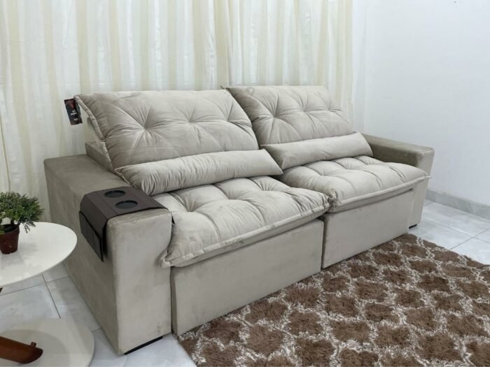 Sofá Retrátil Reclinável Avalon 2.50m - Bege Veludão - Imagem 4