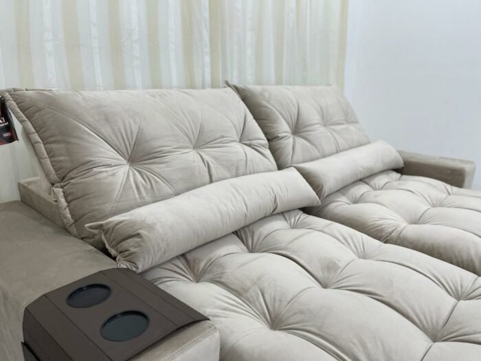 Sofá Retrátil Reclinável Avalon 2.50m - Bege Veludão - Imagem 5