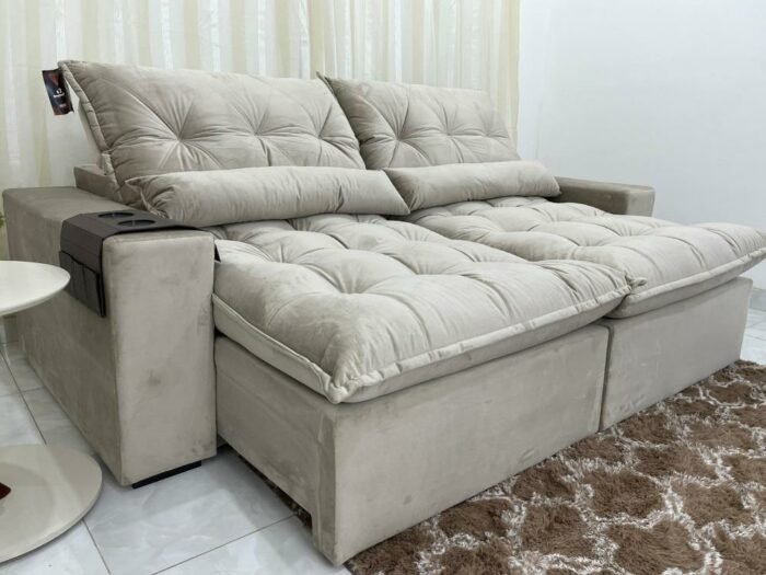 Sofá Retrátil Reclinável Avalon 2.50m - Bege Veludão - Imagem 7