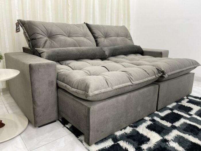 Sofá Retrátil Reclinável Avalon 2.50m - Cinza Veludão - Imagem 7