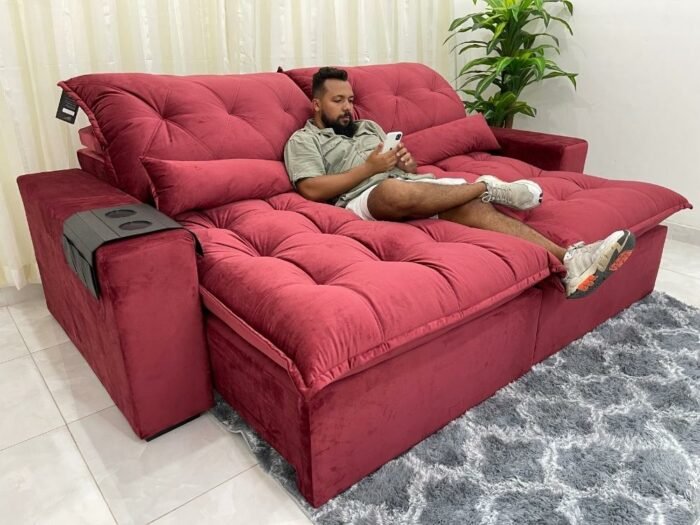 Sofá Retrátil Reclinável Avalon 2.50m - Vinho Veludão - Imagem 6