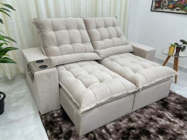 Sofá Retrátil Reclinável Kauã 2.00m - Bege Veludão