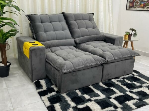 Sofá Retrátil e Reclinável Kauã 2.00m - Cinza Veludão