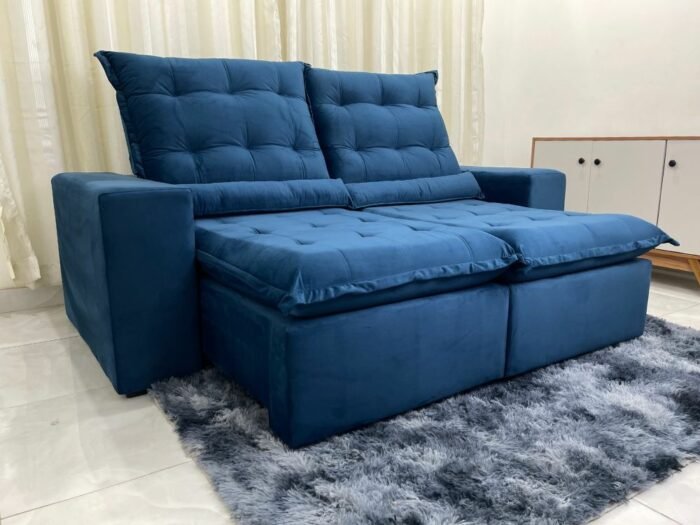 Sofá Retrátil Reclinável Kauã 2.00m - Azul Veludão - Imagem 4
