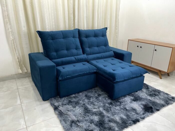 Sofá Retrátil Reclinável Kauã 2.00m - Azul Veludão - Imagem 2