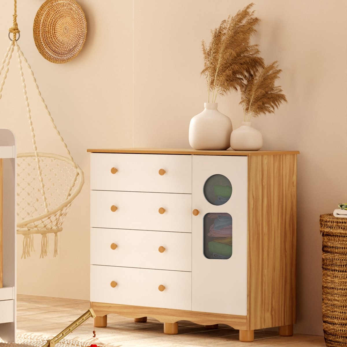 Cômoda Tedy Branco Brilho/Amêndoa - PEROBA MÓVEIS