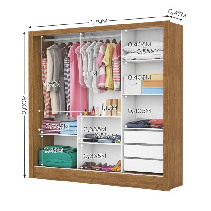 Guarda-Roupa 3 Portas Dubai/Santiago Plus(1 Porta espelhada) 1,79 m Preto – CARIOCA MÓVEIS - Imagem 4