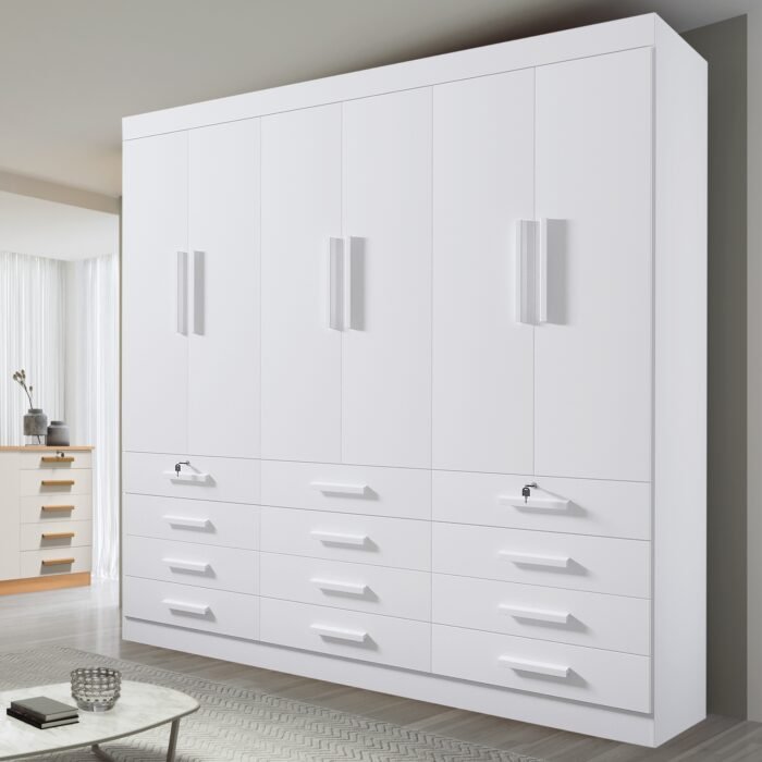 Guarda-Roupa 6 Portas Mônaco 2,40 m Branco - D'DORO MÓVEIS