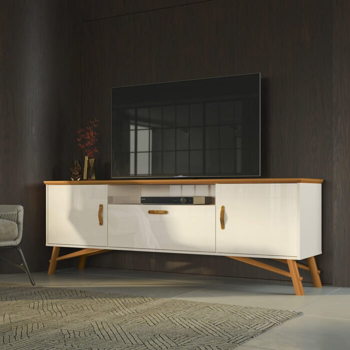 Rack até 75" Felix Off White/Cedro Natural - EDN MÓVEIS - Imagem 2