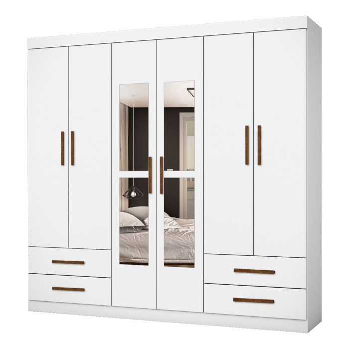 Guarda-Roupa 6 Portas Hércules(Com espelho)1,77 m Branco - CARIOCA MÓVEIS - Imagem 2