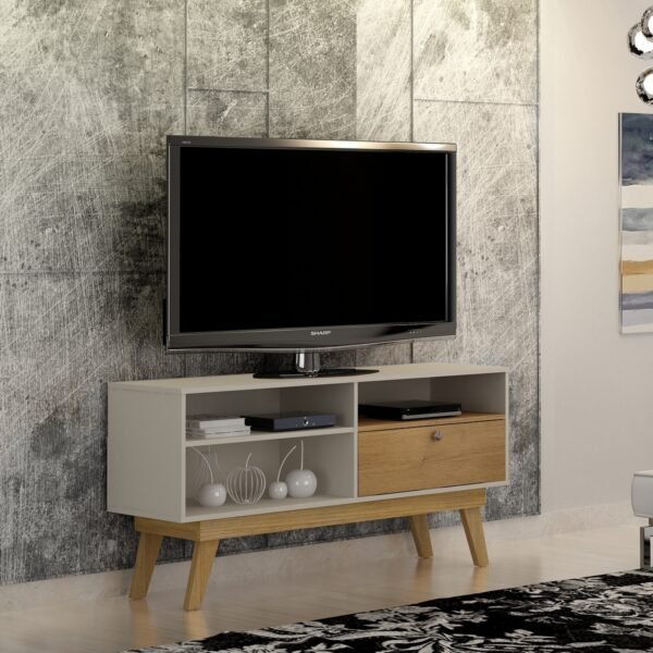 Rack até 50" Houston Off White/Cinamono - VALDEMÓVEIS