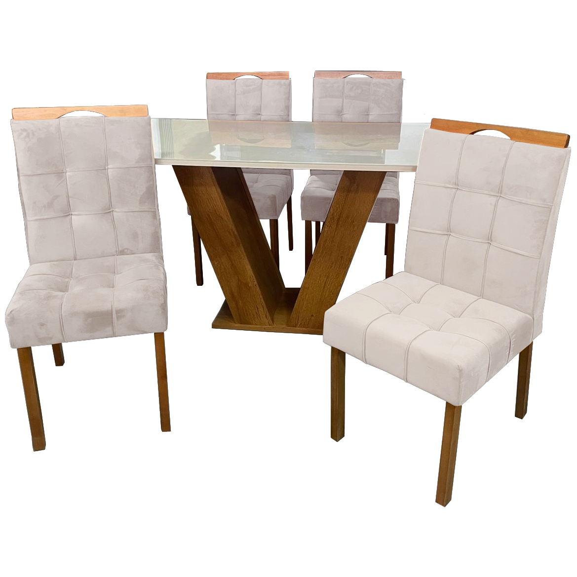 Mesa Classic 120 Cinamomo/Off White com 4 Cadeiras Sophia Mel/Linho Bege – CEL MÓVEIS + WM DECOR - Imagem 3