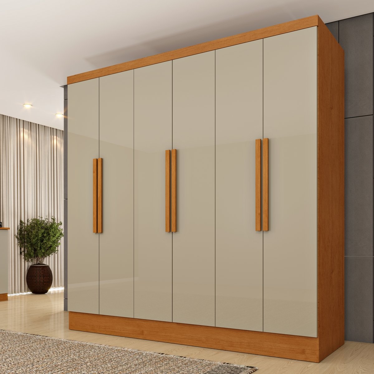 Guarda-Roupa 6 Portas Bariloche 1,80 m Cinamono/Off White - TCIL