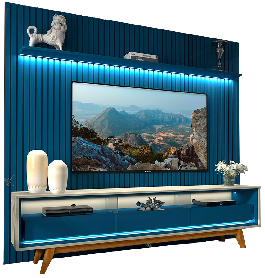 Painel até 85″ Nobre 230 Azul + Rack Requinte 212 Off White/Azul – GELIUS - Imagem 3
