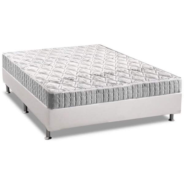 Colchão Casal Orthosono + Base Box Simples Corino Branco – ANJOS COLCHÕES + BIOSTAR